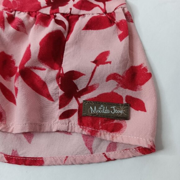 Matilda Jane XS Blouse Pink Floral Rayon Button Up Tie Neck Ruffled Long Sleeve - Picture 9 of 12